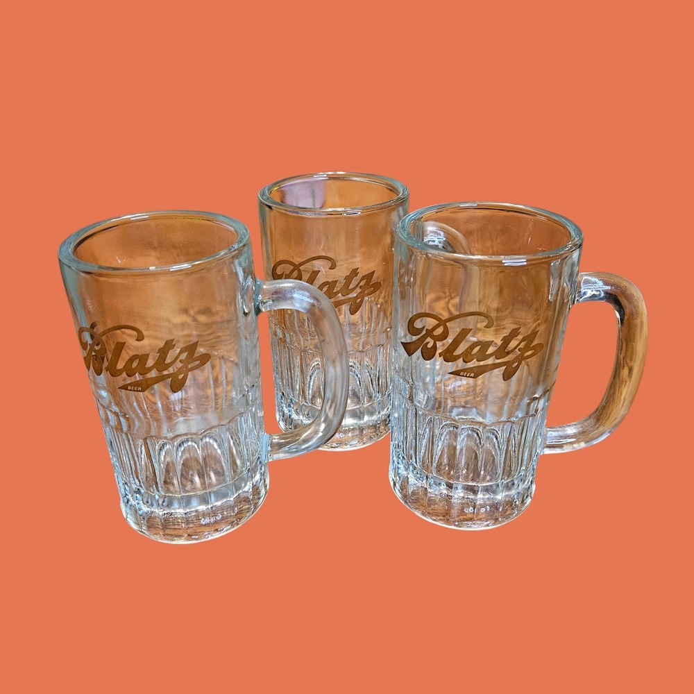 Vintage 1940 Blatz Beer Glass Mugs Set of 3‎ Logo Paneled Steins Barware